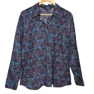 Chadwicks Purple Teal Paisley Button Down Shirt Size 18 Long Sleeve Top